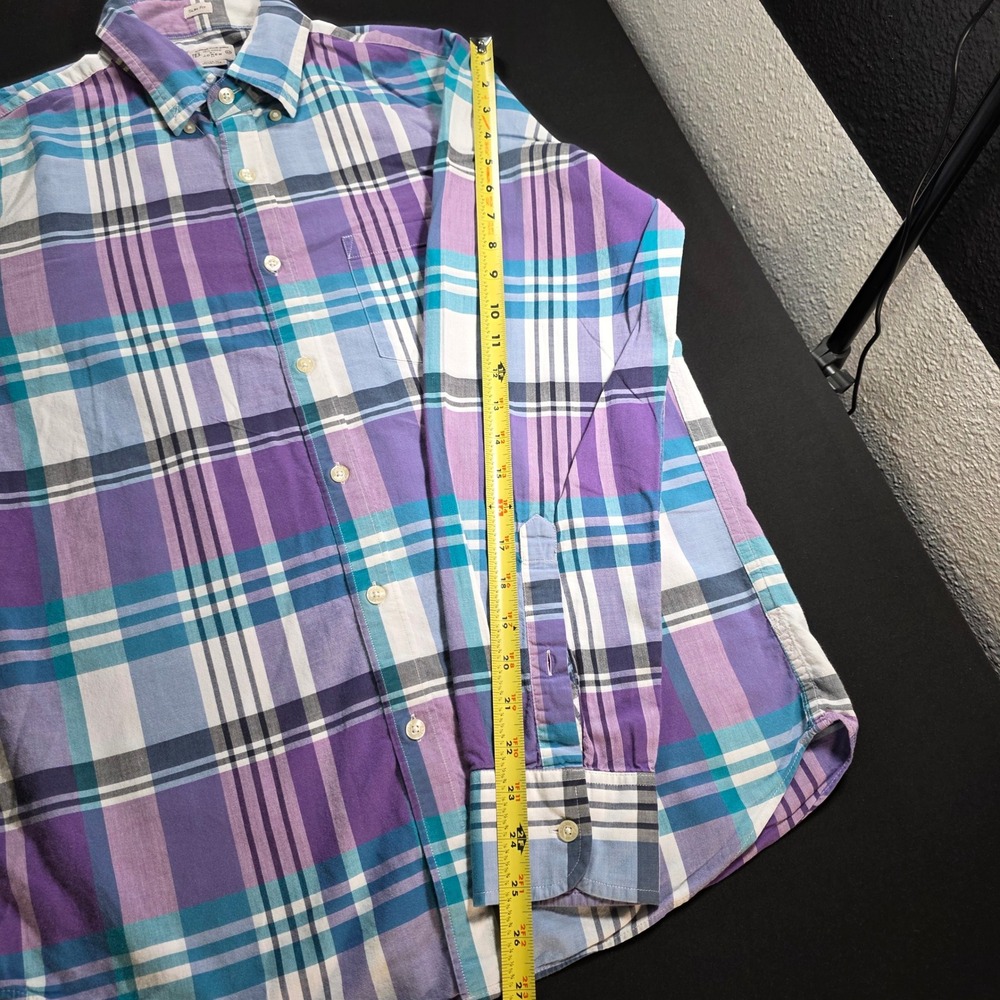 J.Crew Mens Summer Plaid Shirt Slim Fit Purple Teal‎ Blue Long Sleeve Size M * - Picture 5 of 8